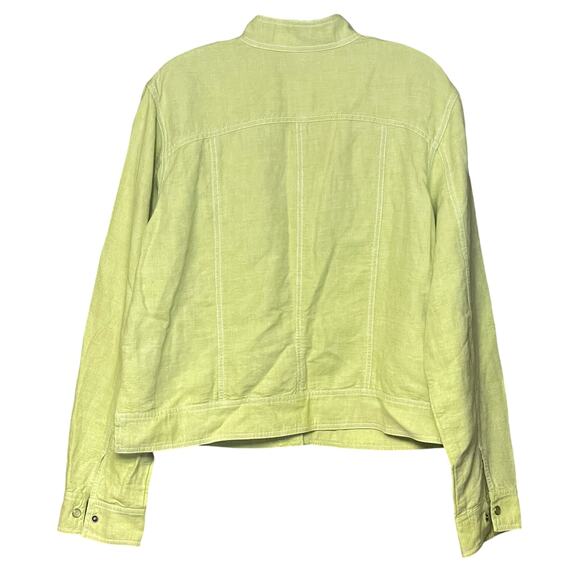 J.jill jacket green lightweight linen blend long sleeve  snaps pockets size L - Picture 2 of 5